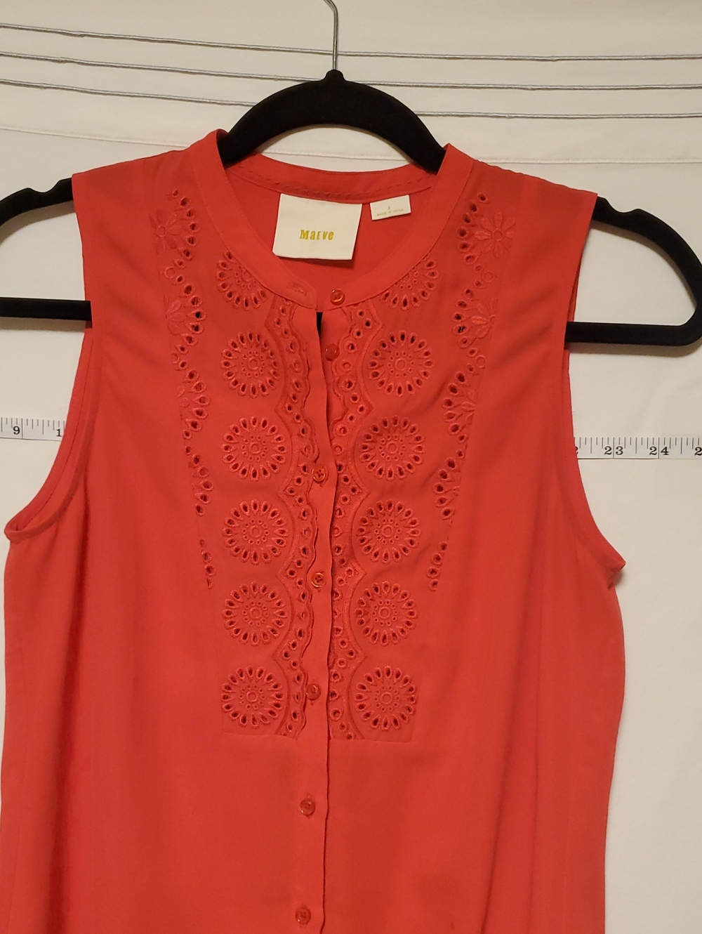 Maeve Anthropologie Red Eyelet Sleeveless Blouse Sz 2